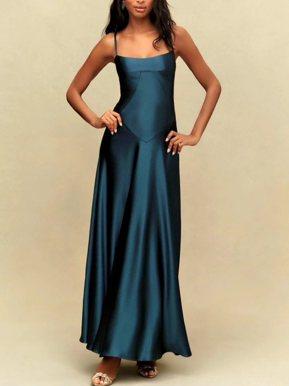 Anthropologie Emmy Mare Mare Satin Maxi Dress in Blue Like New